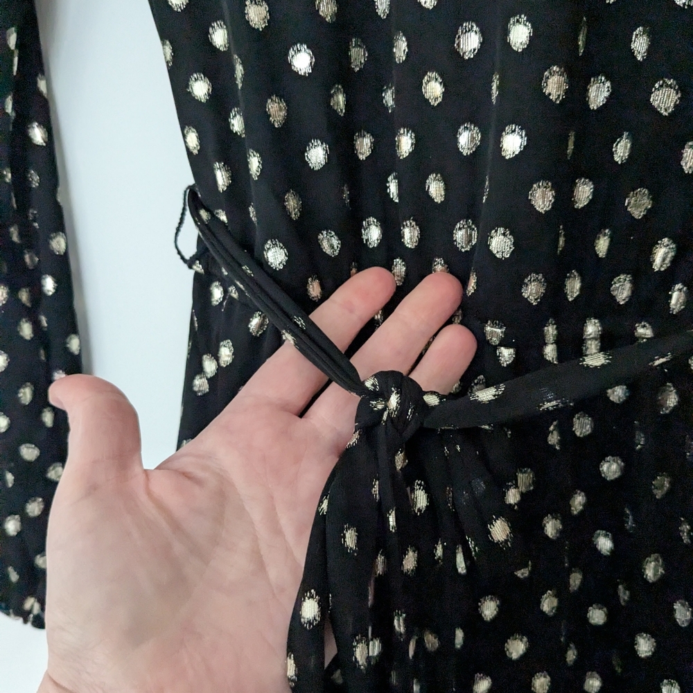 NWT City Studio Black Gold Foil Polka Dot Long Sleeve Dress - Picture 3 of 6